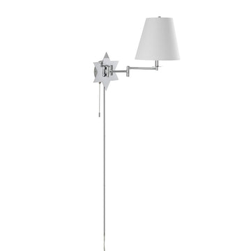 David 18.5" Modern French Country Swing Arm Plug-In or Hardwired Iron LED Star Wall Sconce with Pull-Chain and USB Charging Port - JONATHAN Y